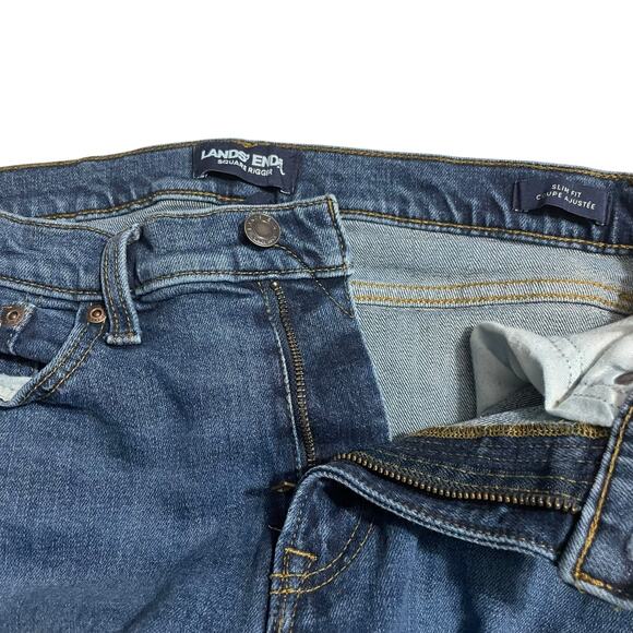 Lands End Mens Jeans Size 30 Square Rigger Slim Fit Straight Leg Dark Blue Denim - Picture 3 of 13